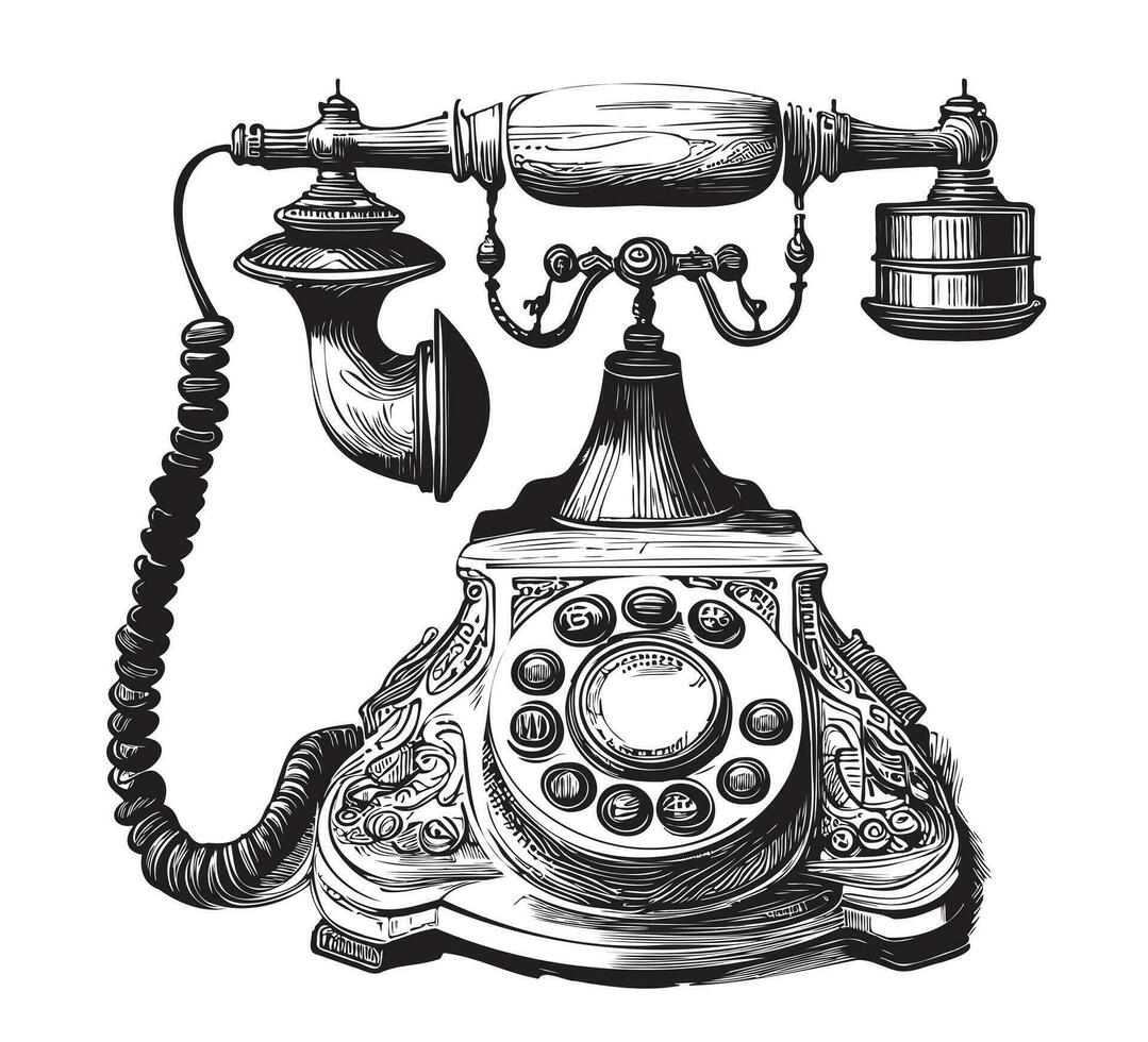 Vintage telephone sketch hand drawn in doodle style Vector illustration