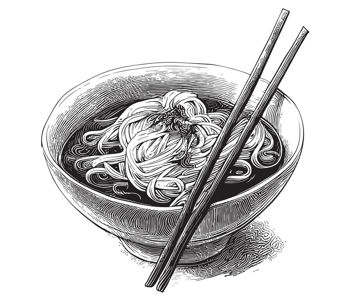 Asian noodles sketch hand drawn in doodle style Vector illustration