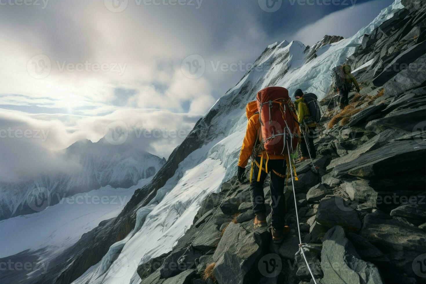 Climbers scale the majestic Grossglockner, testing their alpine prowess AI Generated photo