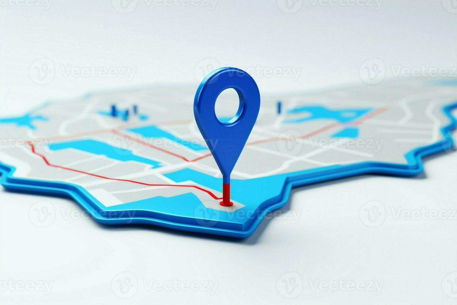 Blue 3D location icon on white background for pinpoint navigation AI Generated photo