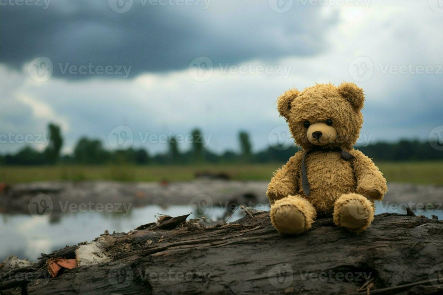 Vintage style lonely bear doll exudes dark, melancholic elegance AI Generated photo