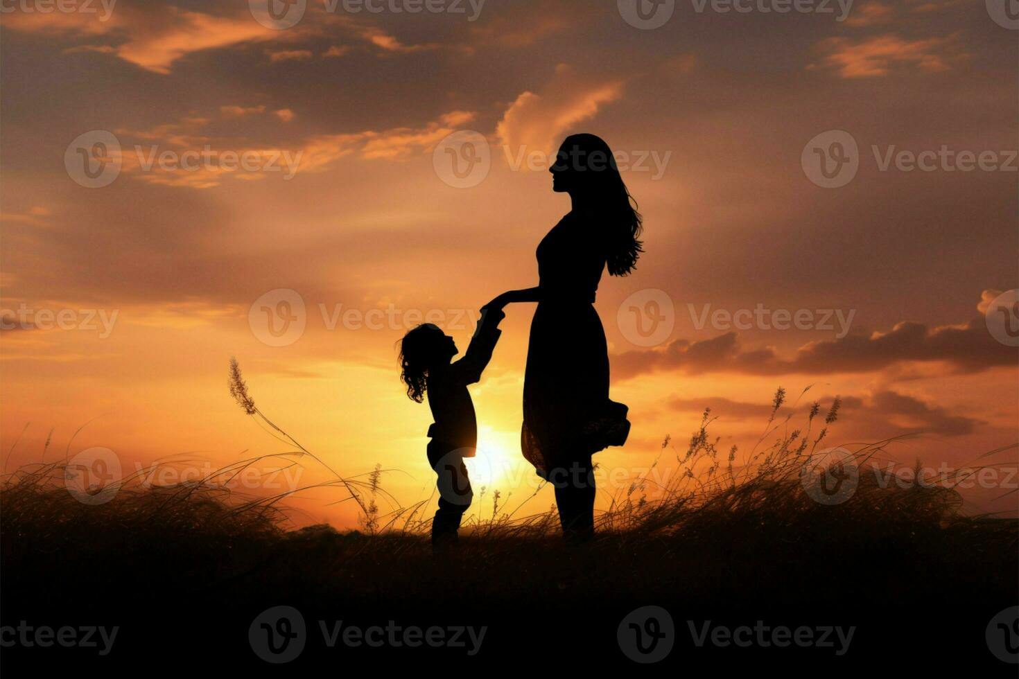 Mother and child silhouettes captured in a heartwarming full shot AI Generated photo