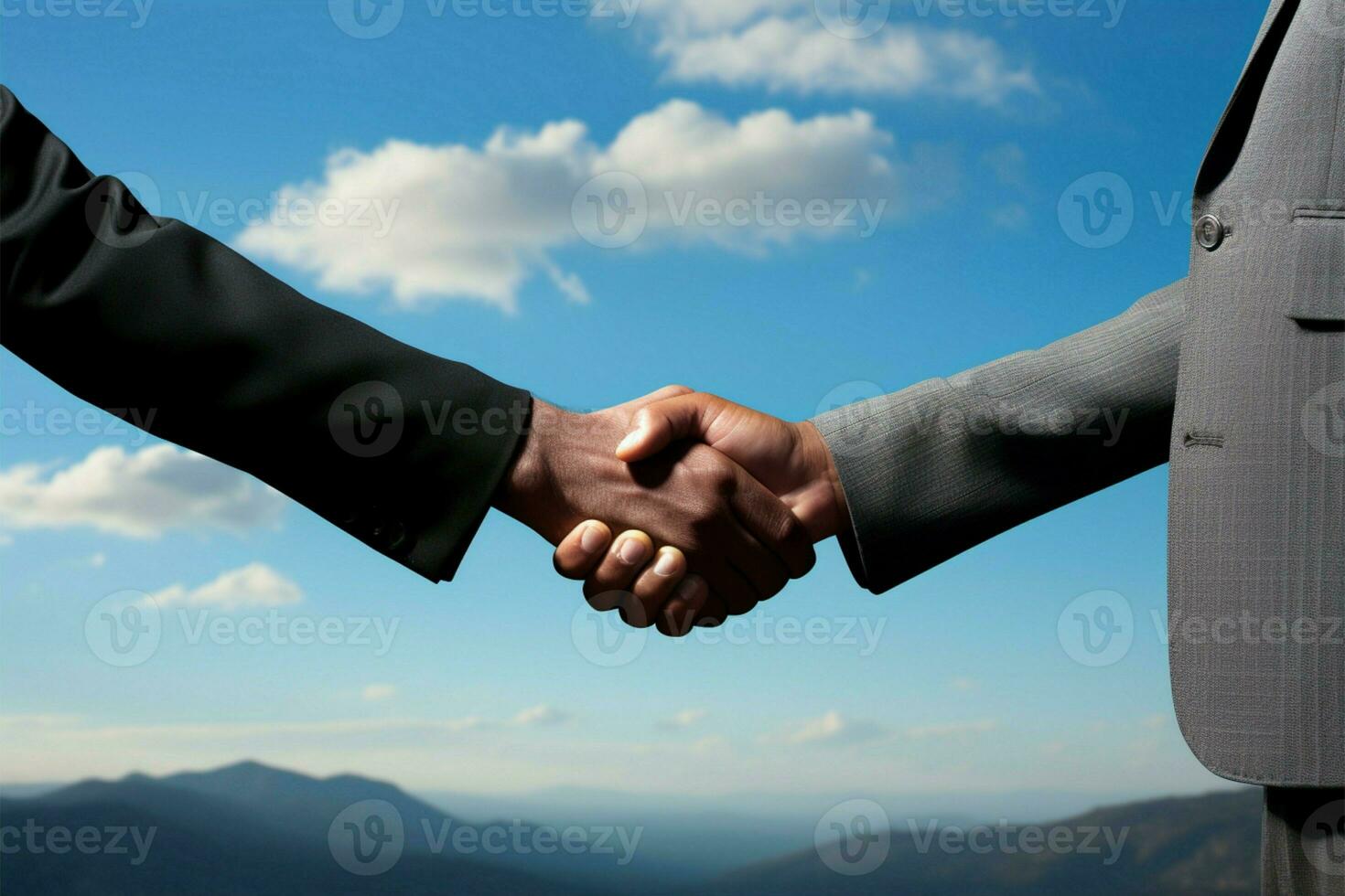 Hand in hand icons against sky embody unity, portraying meaningful cooperation AI Generated photo