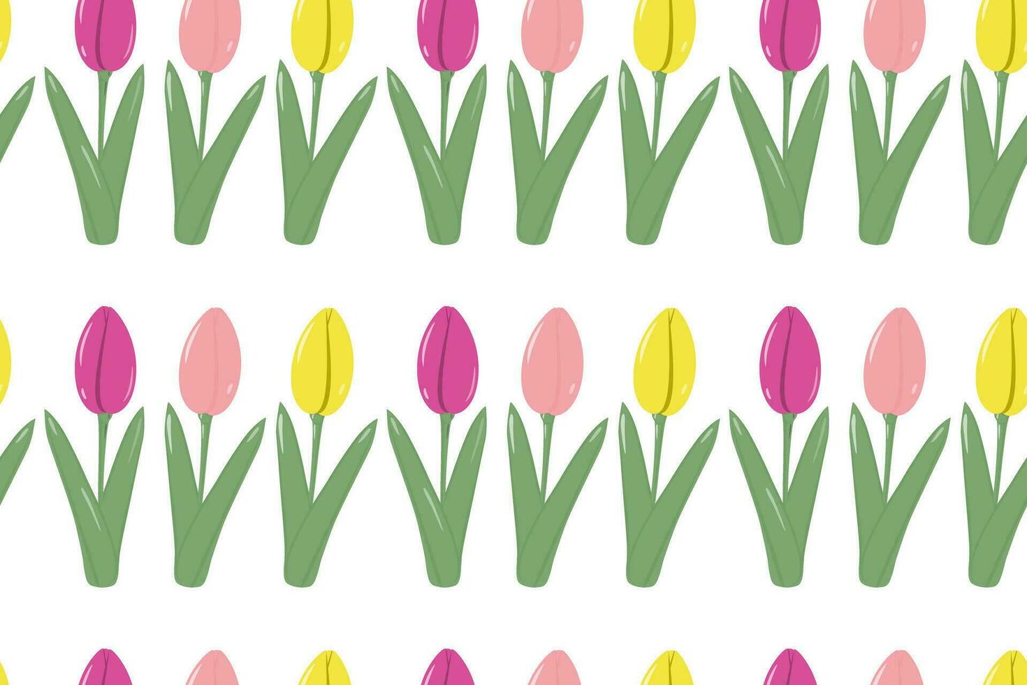 Abstract endless pattern of multi colored tulips arranged in row in trendy bright shades. Springtime vector