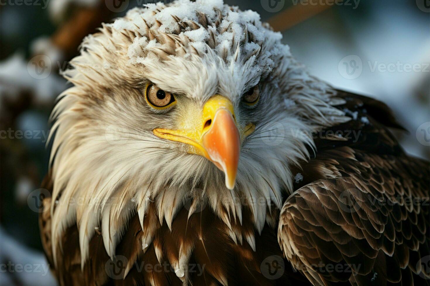 Winters majesty captured in the close up of a bald eagle AI Generated photo