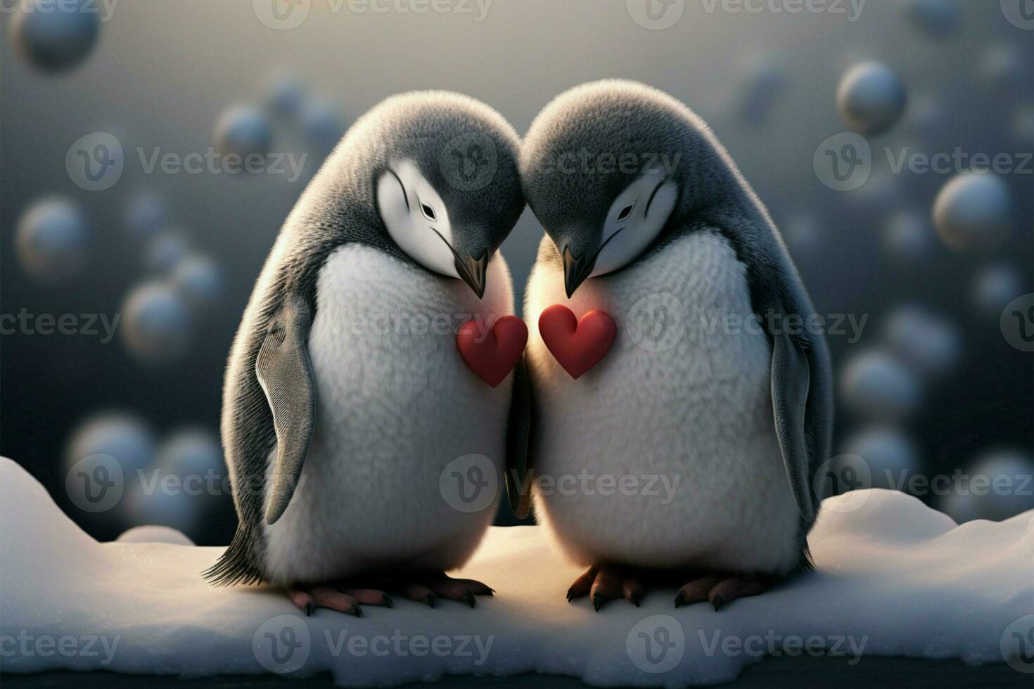 Two penguins in love, perfect for a Valentines Day postcard on February 14th AI Generated photo