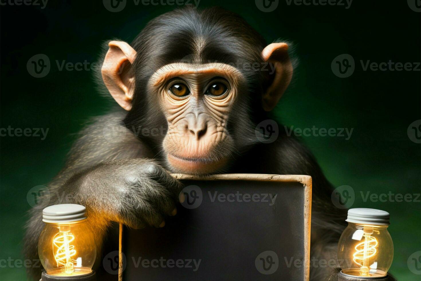 Captivating sight, monkey holds chalkboard, displaying its unique communicative ability AI Generated photo