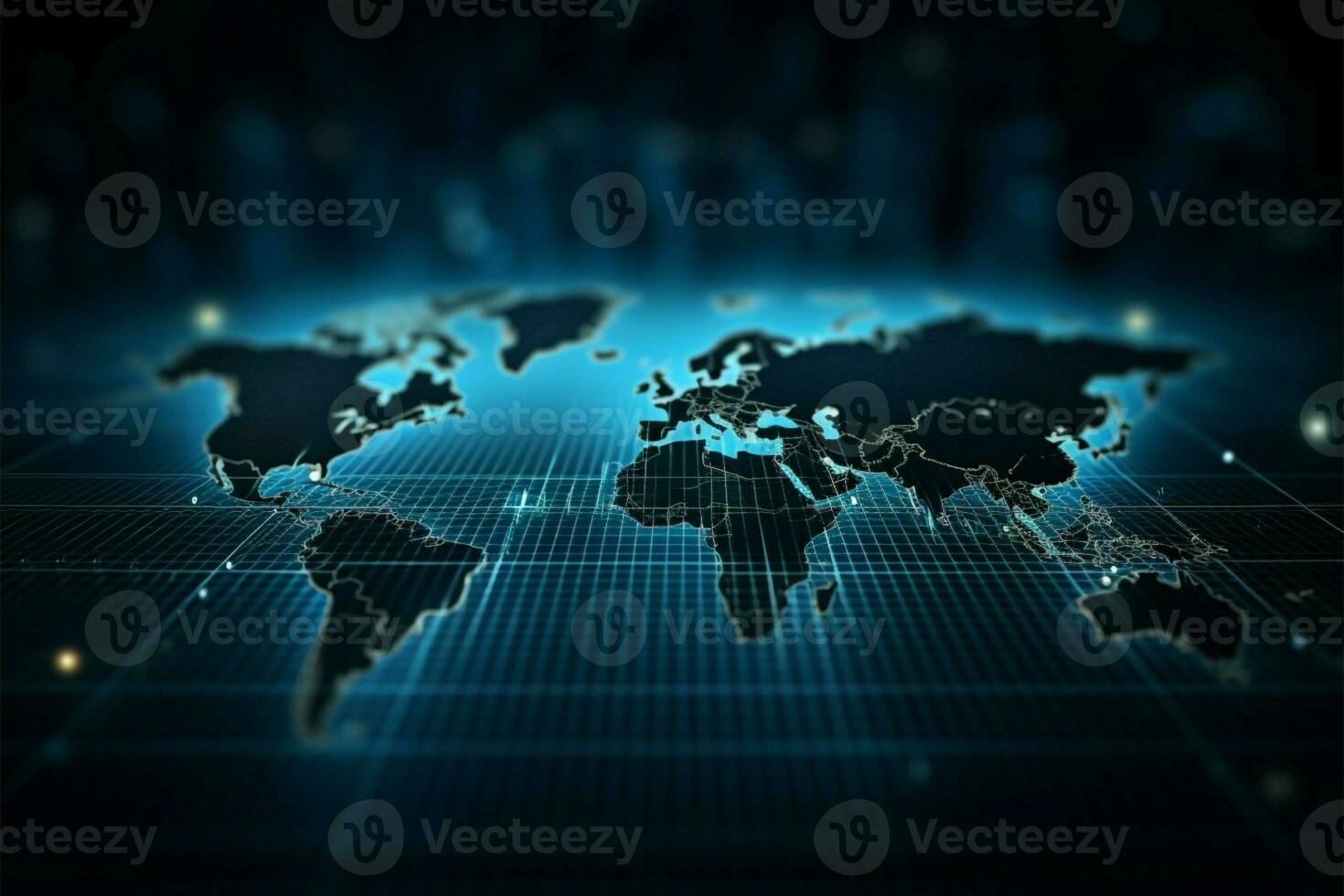 Business tech background, World map in blue polka dots theme AI Generated photo