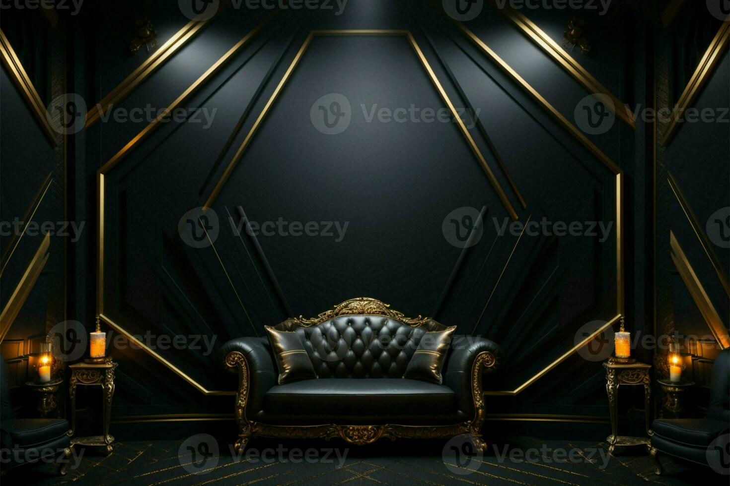 The epitome of luxury, A black backdrop adorned with opulent gold AI Generated photo