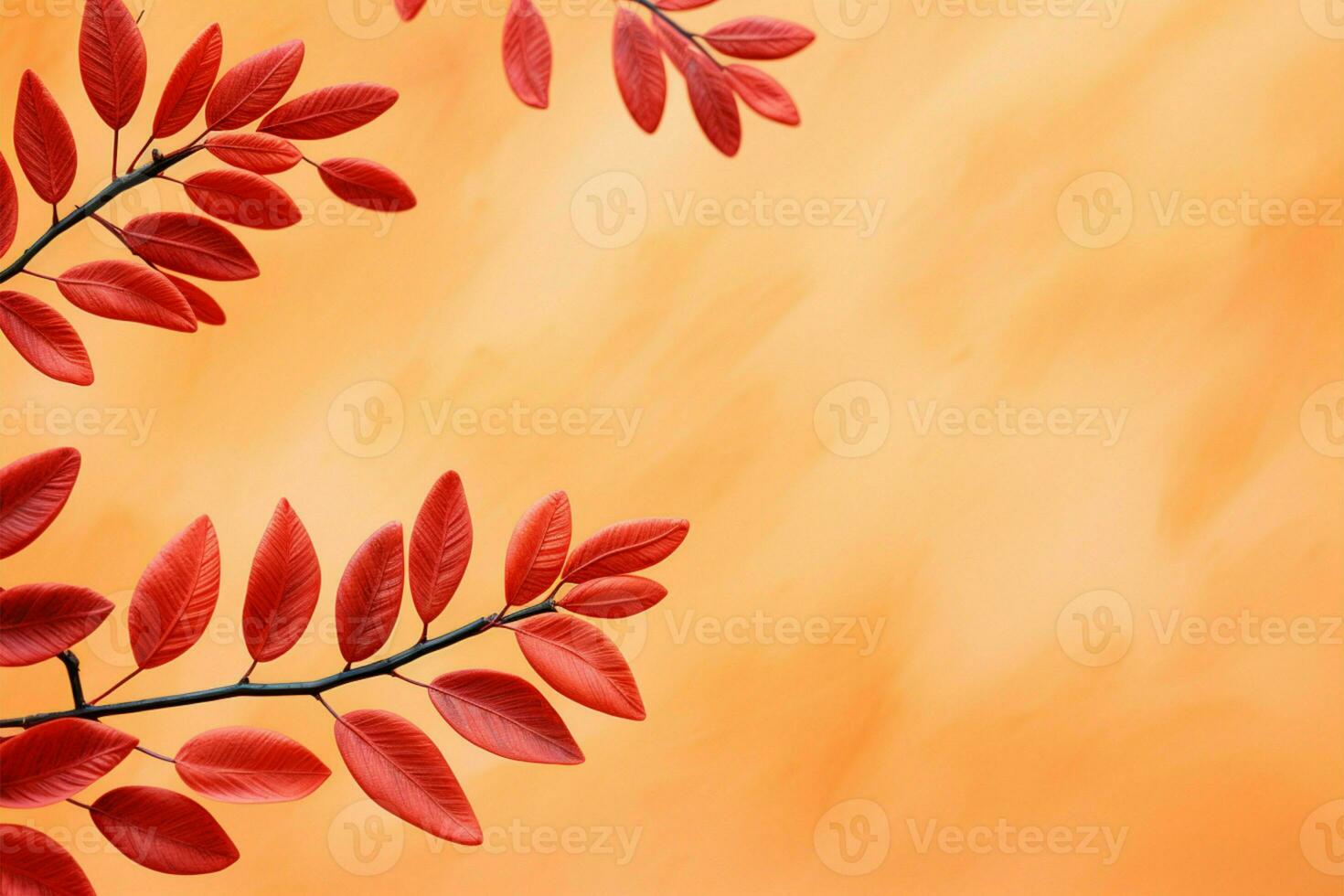 Autumns allure orange backdrop adorned by vibrant red rowan leaves AI Generated photo
