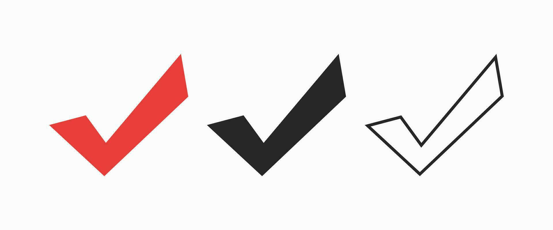 Red check mark and black with outline symbols set icon design. Vector illustration