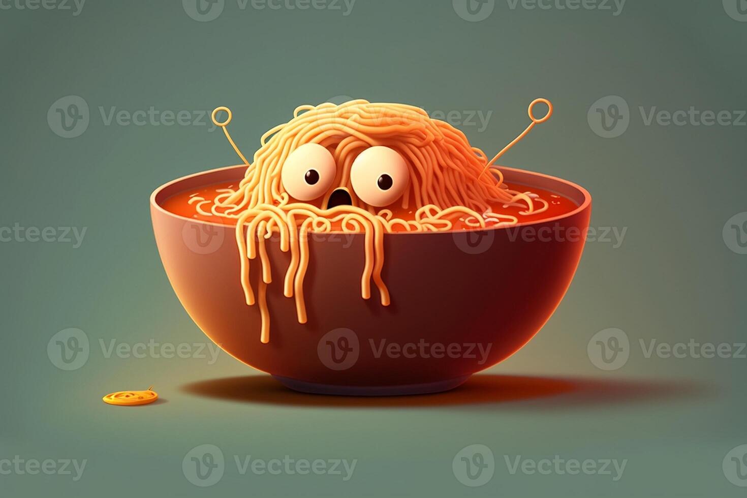 Cute Cartoon Bowl of Spaghetti Character, photo