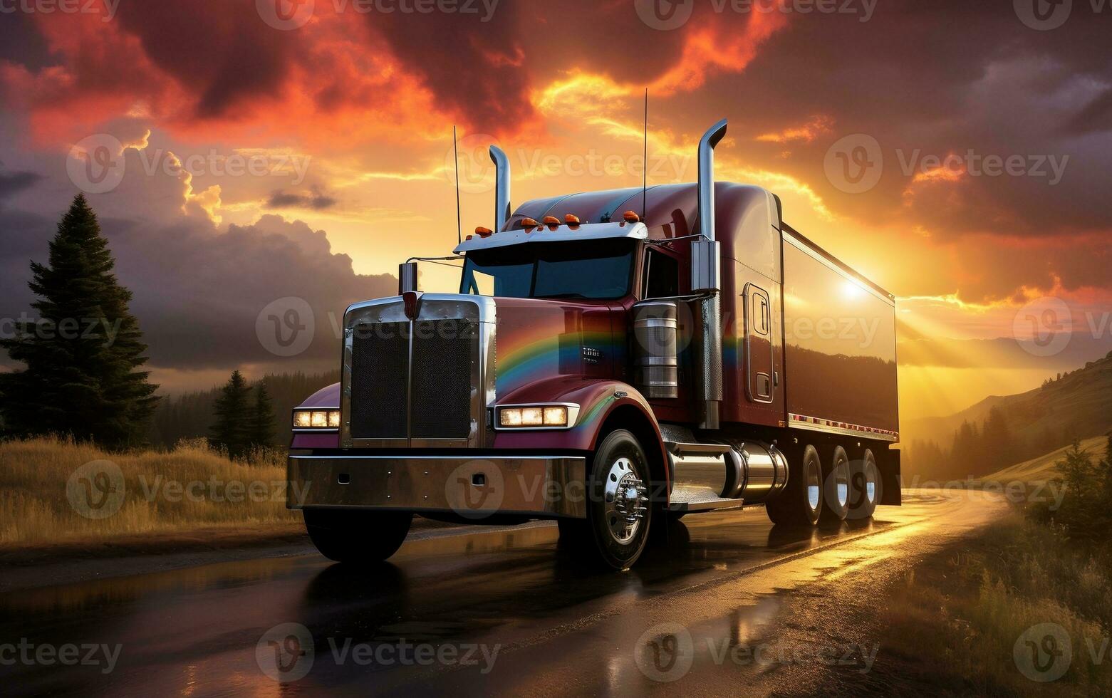A Truck Revels in the Splendor of Nature, Generative Ai photo