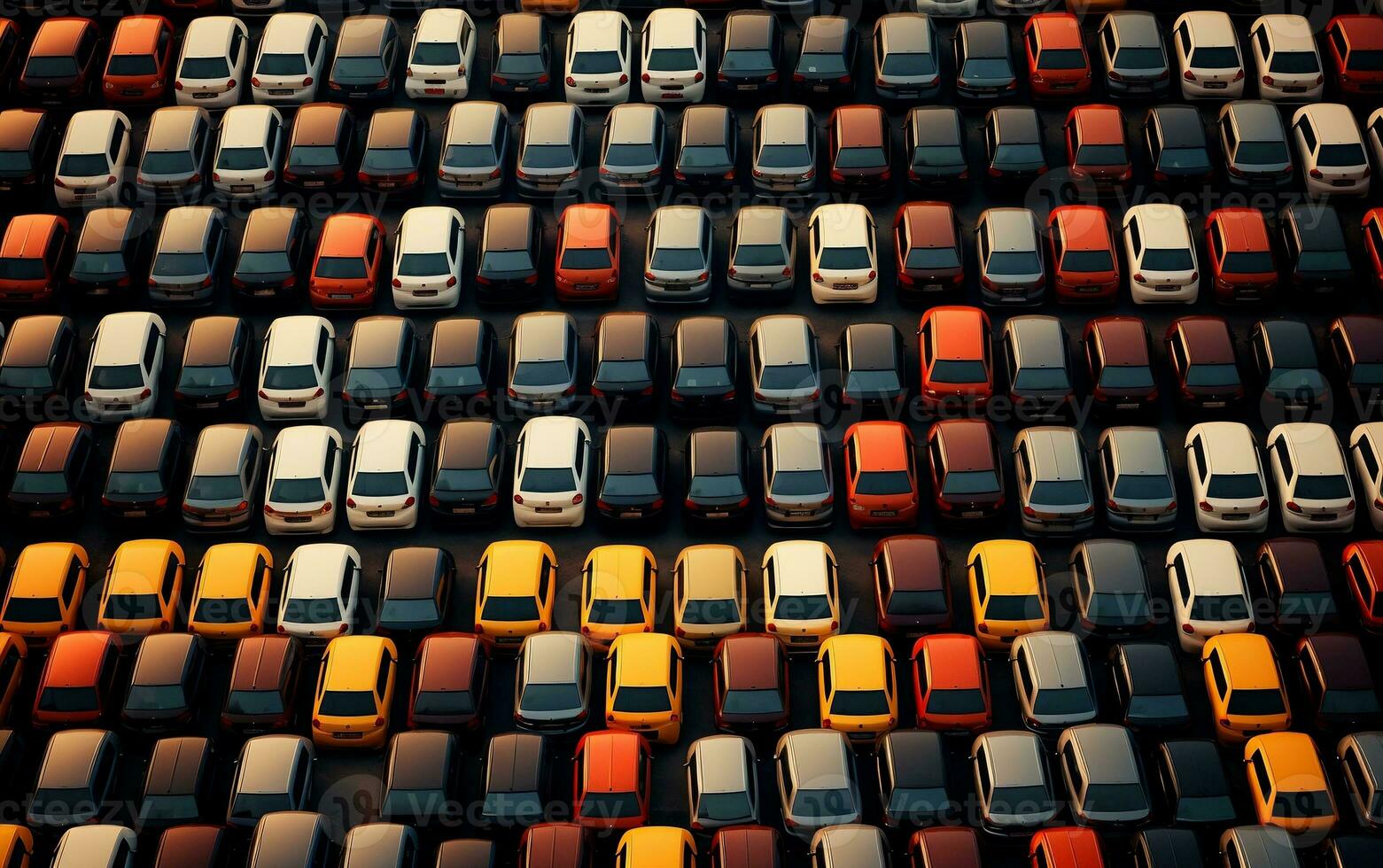 Illustration of a patterned background with rows of cars, Generative Ai photo