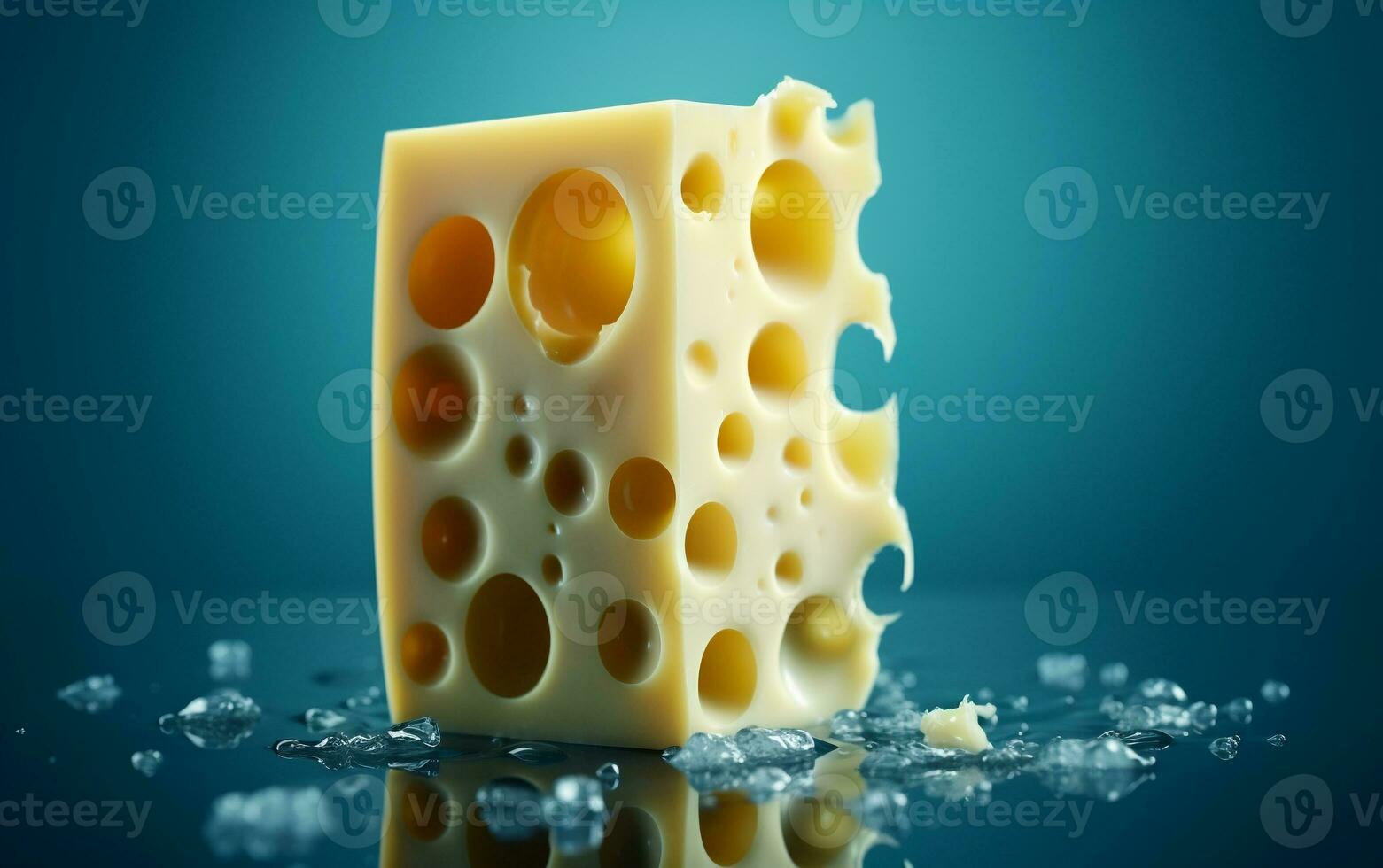 A professional photo of Swiss cheese on a white background, Generative Ai