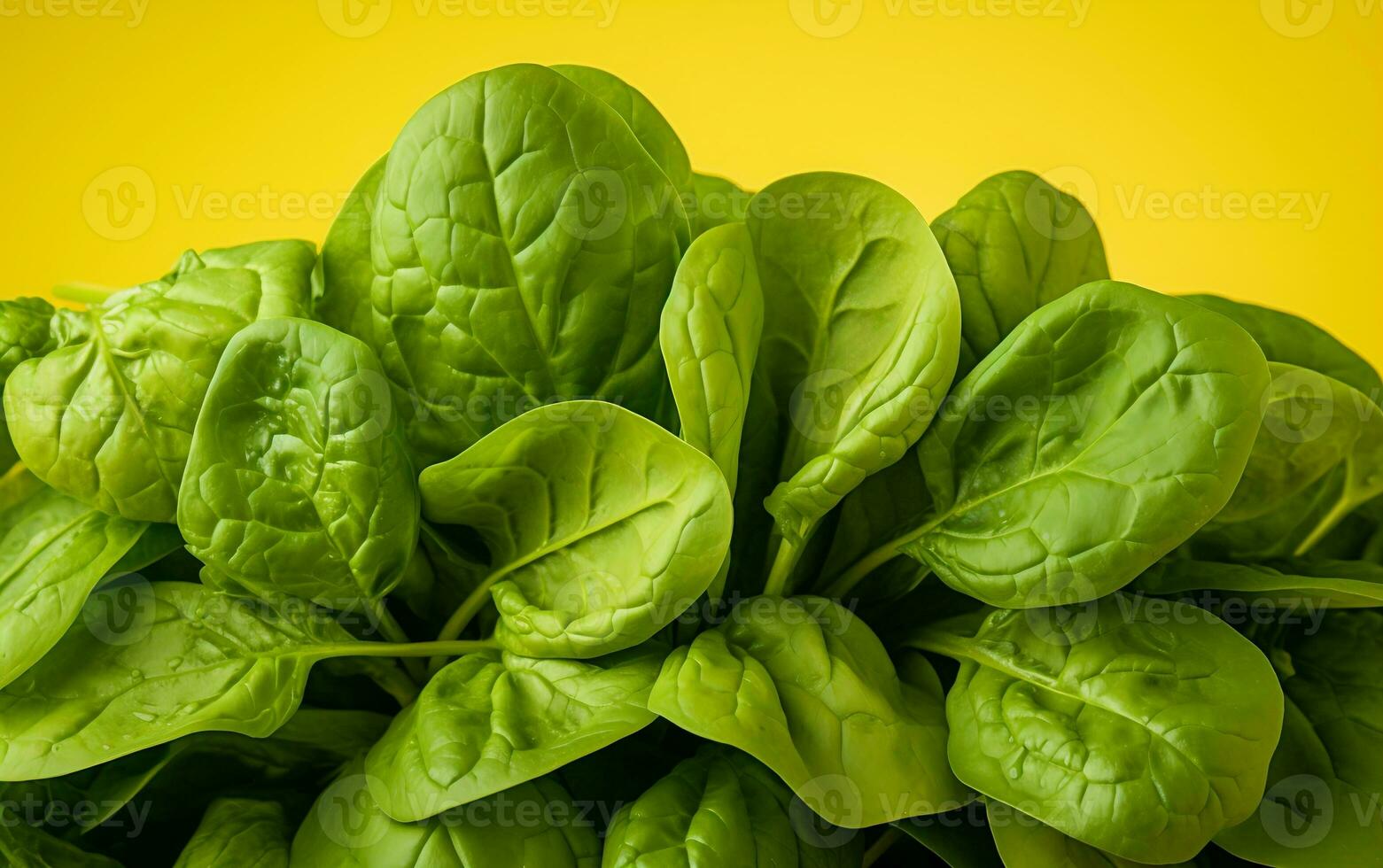 Close-up of spinach on a light yellow background, Generative Ai photo