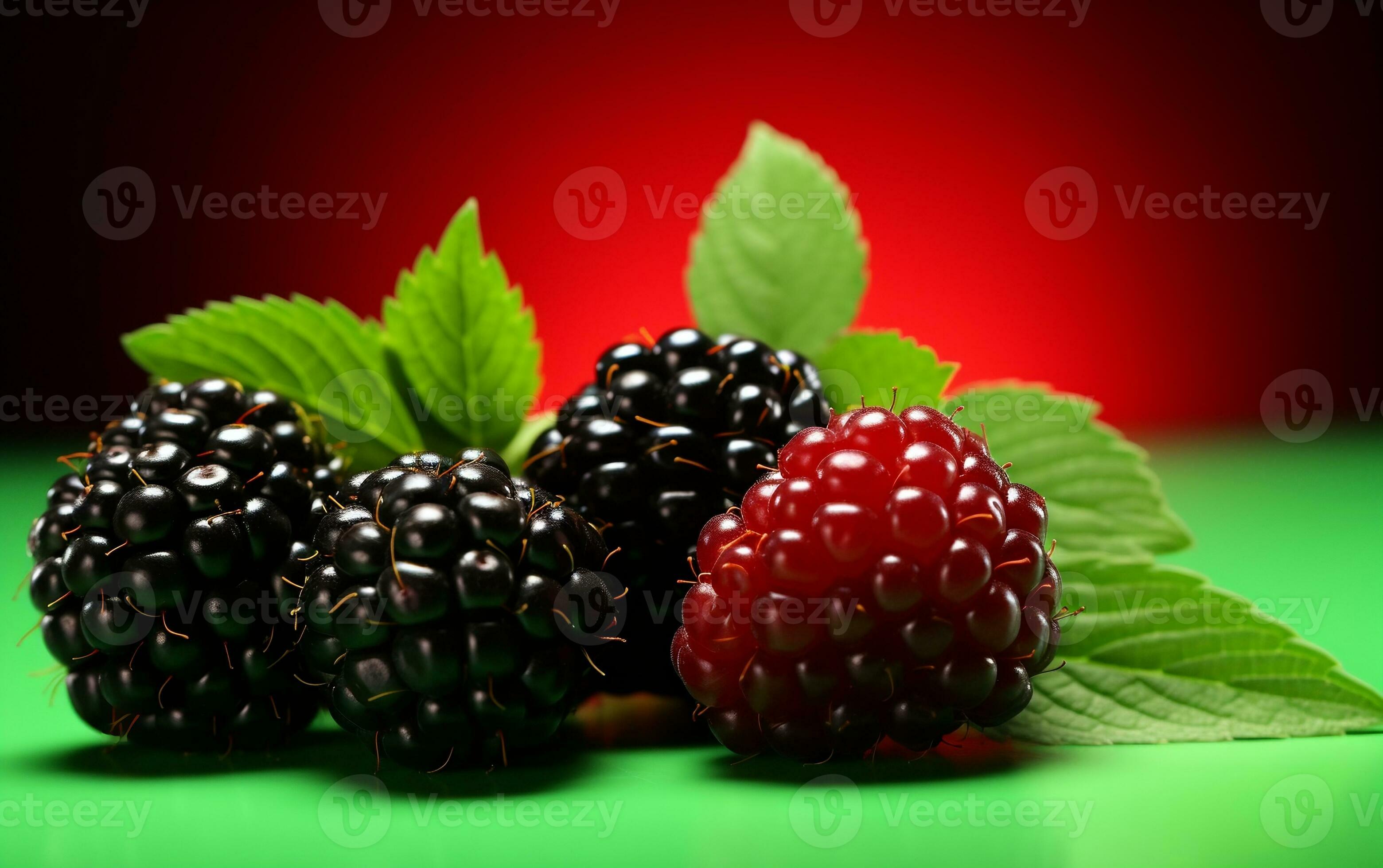 Raspberries and blackberries on a clean background, Generative Ai