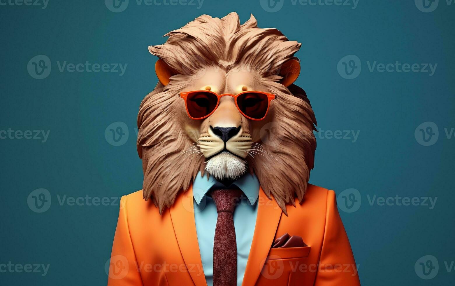 A stylish lion wearing a colorful suit and sunglasses, Generative Ai photo