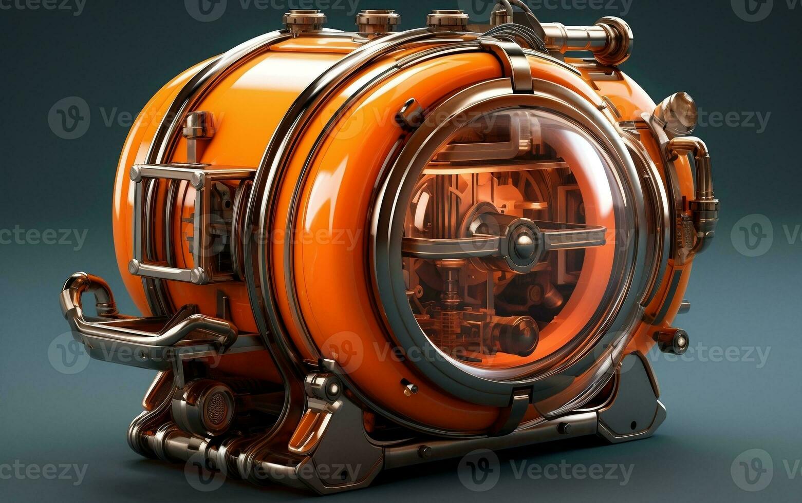 A 3D minimalistic representation of a steam-powered gas compressor, Generative Ai photo