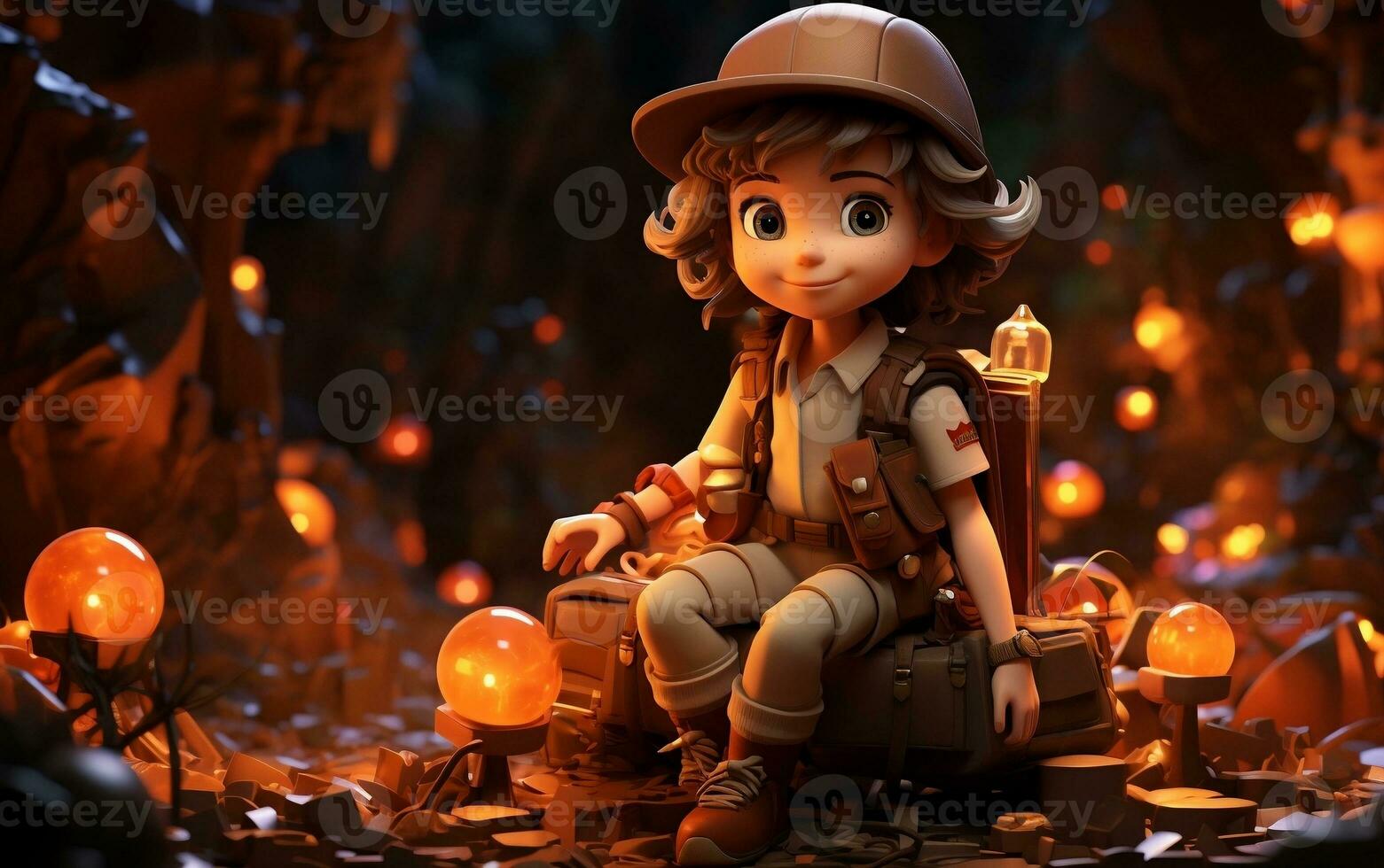 A super cute little geologist in 3D artwork, Generative Ai photo