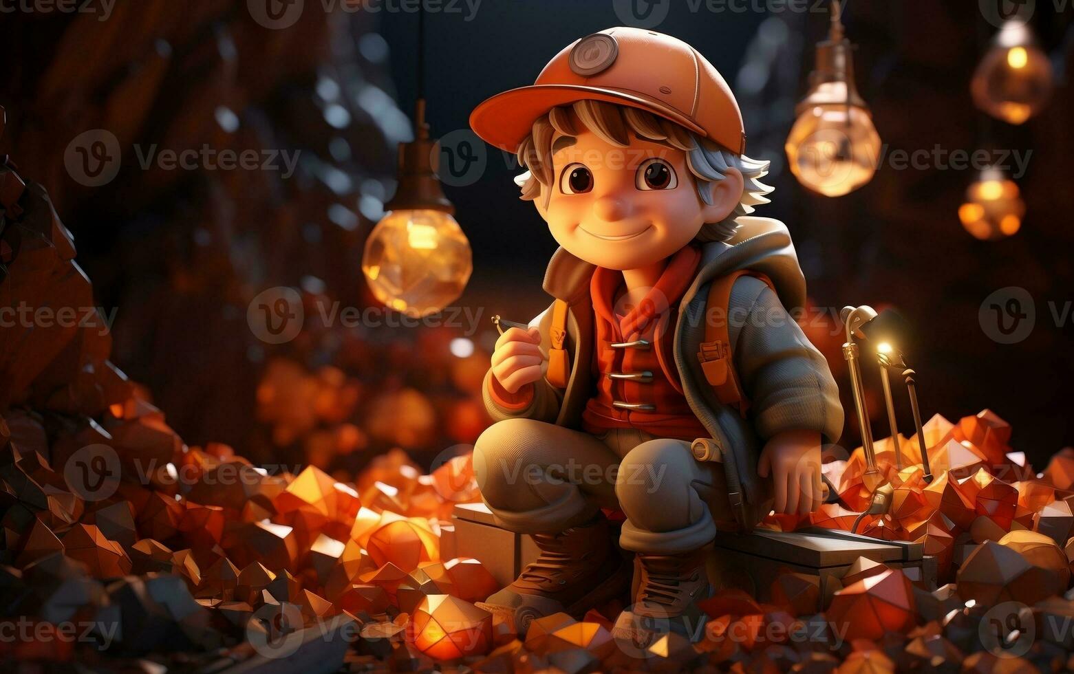 A super cute little geologist in 3D artwork, Generative Ai photo