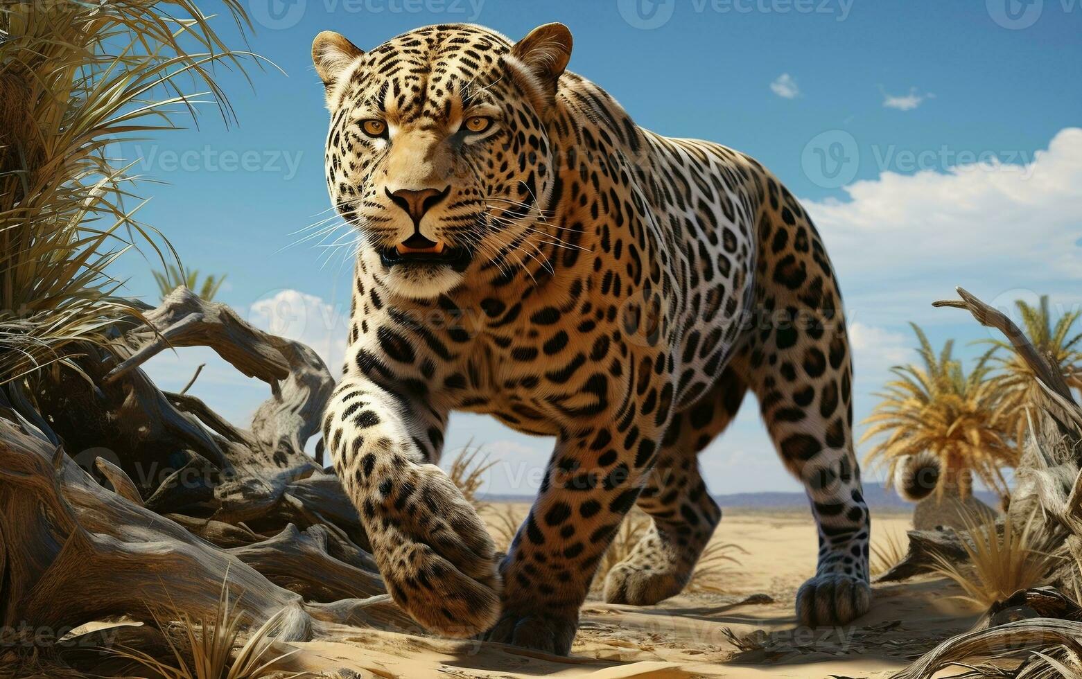 High-quality 3D render of a Zanzibar Leopard, featuring a full-body view, Generative Ai photo