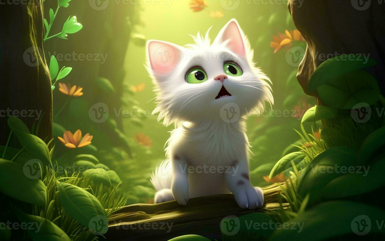 A beautiful white cat looking down with a worried expression, Generative Ai photo