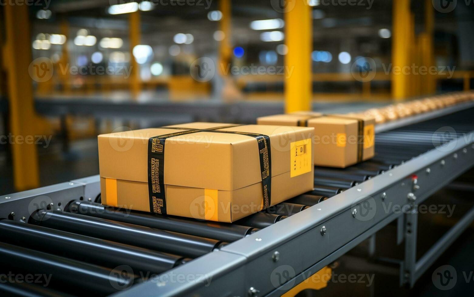Parcel Journey A Photo of a Parcel on the Conveyor Belt. Generative Ai