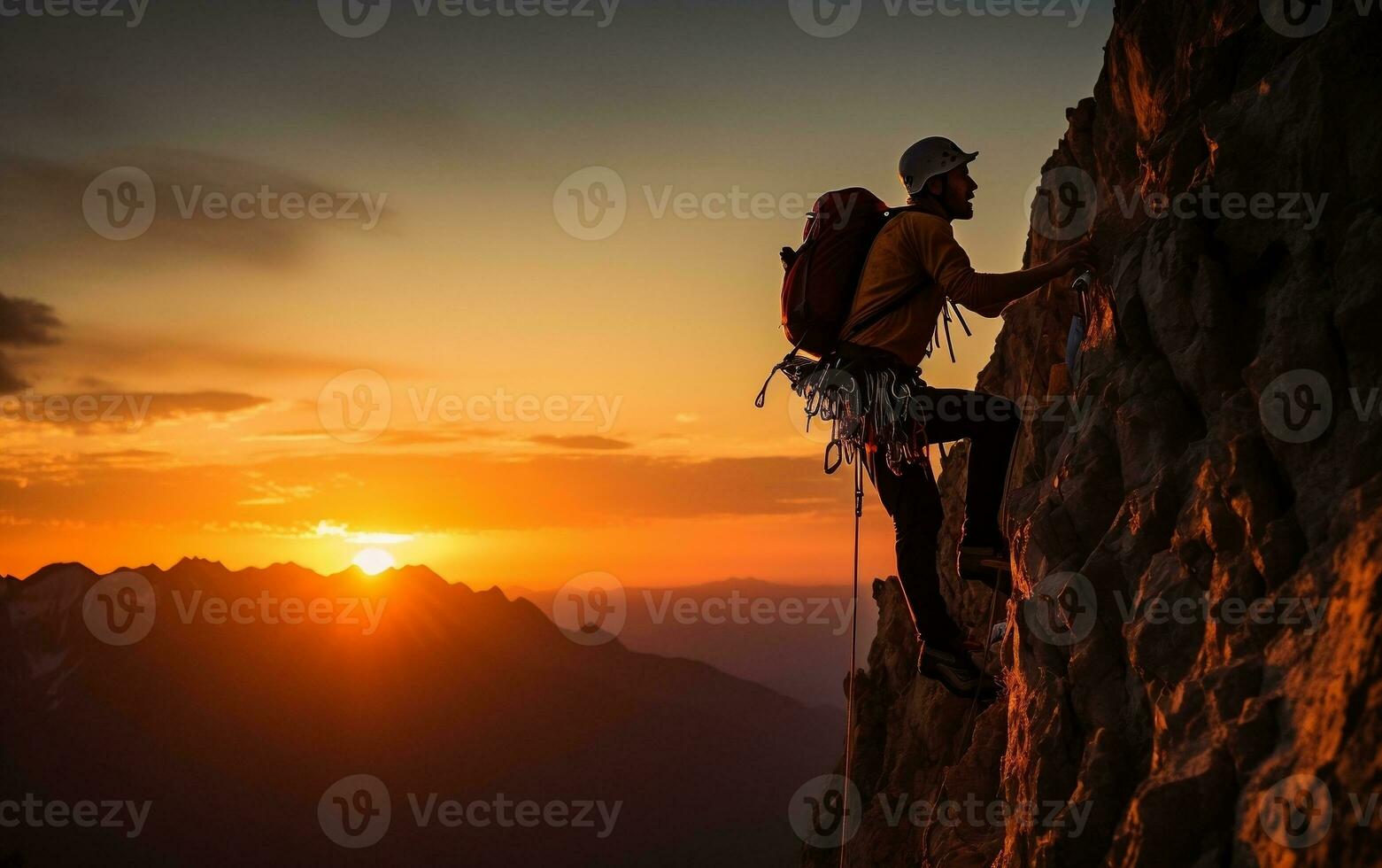 Ascending Sunsets A Photo of a Silhouette Climbing. Generative Ai