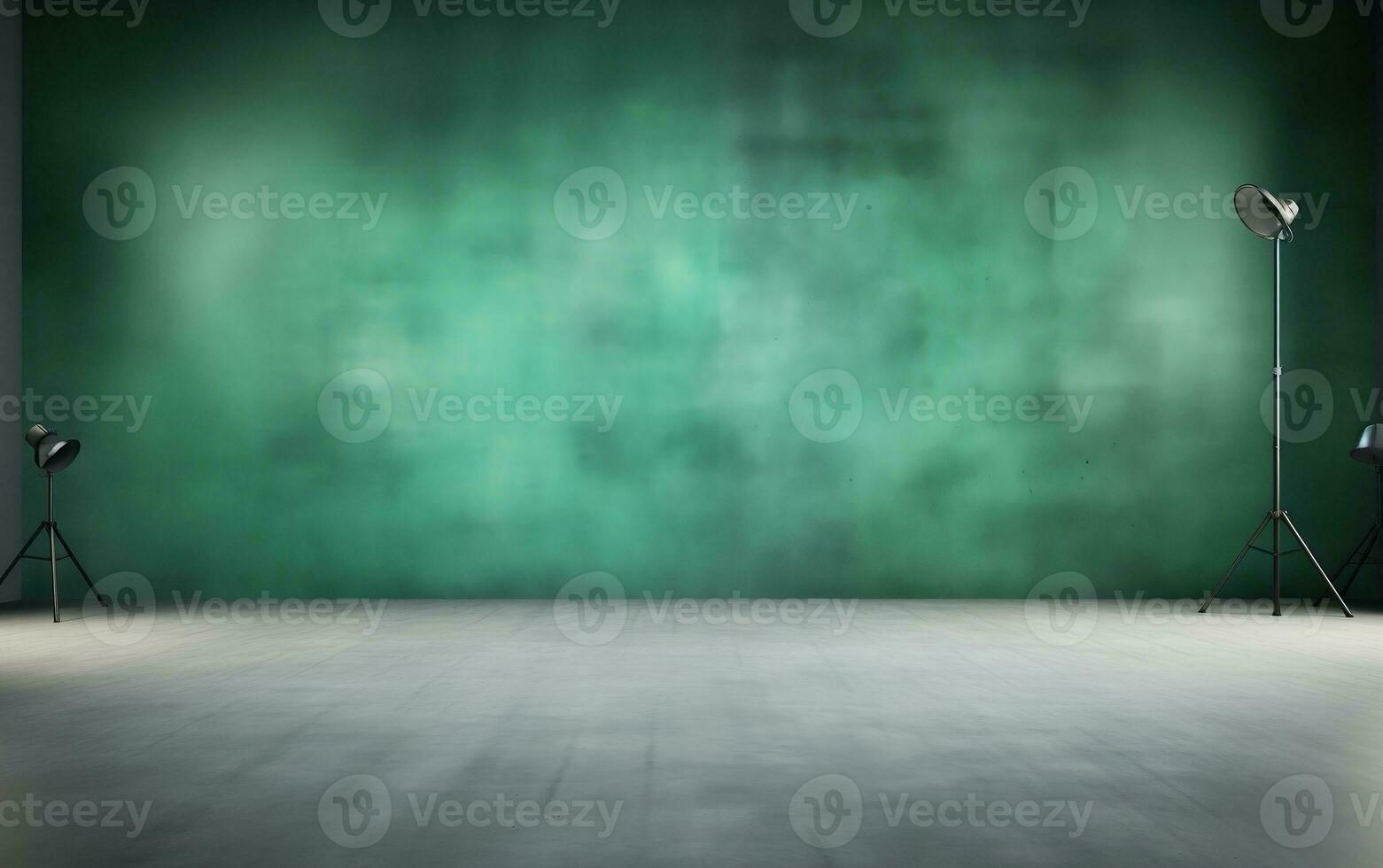 Green Realm Perspective Floor Backdrop in a Room Generative Ai photo