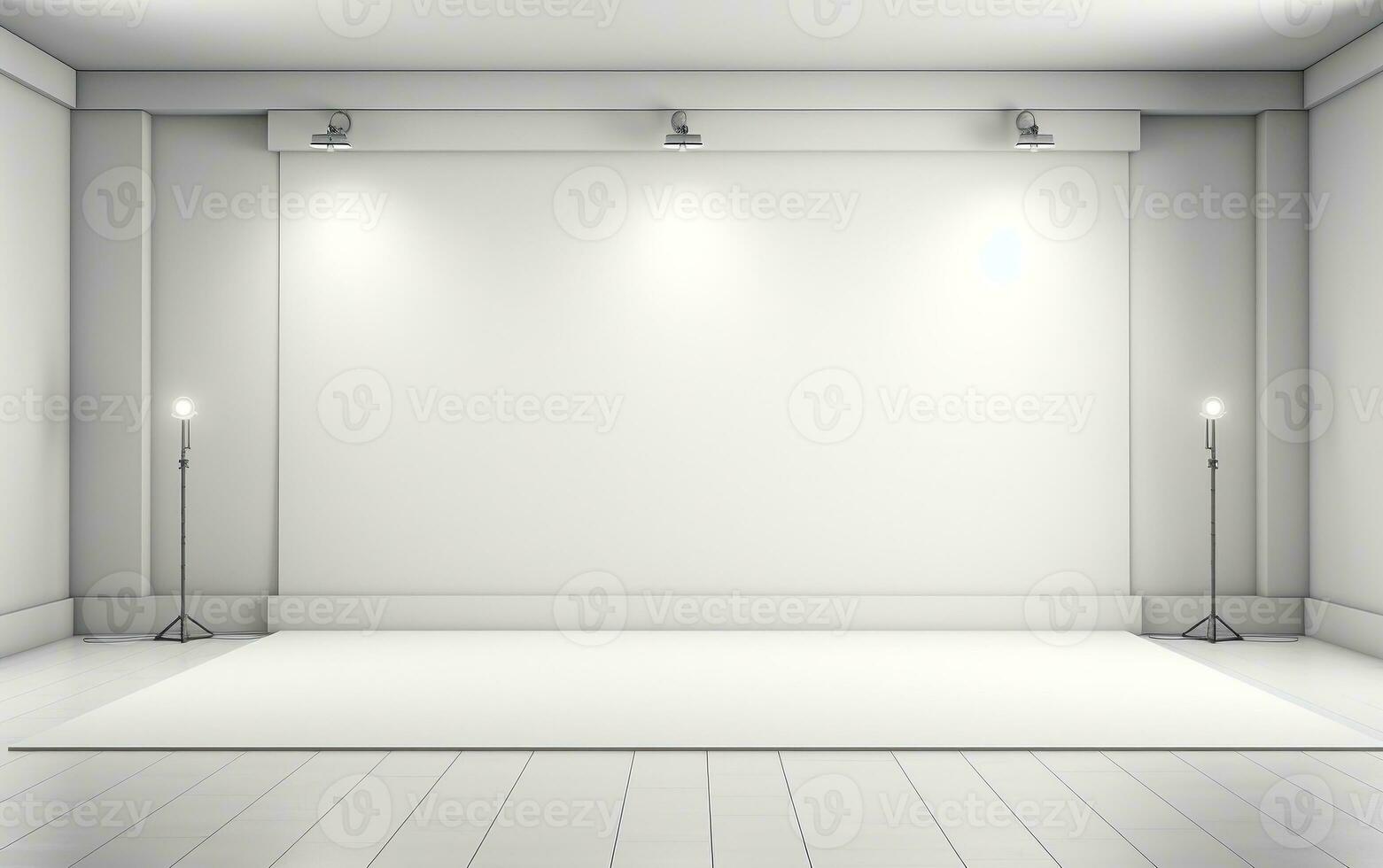 Ivory Luminescence Perspective Floor Backdrop in a White Room Setting. Generative Ai photo
