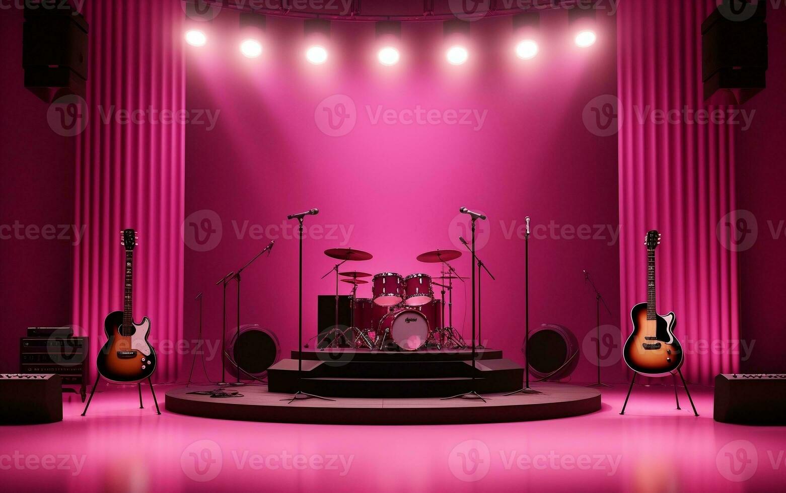 Concert Stage Guitar and Microphone Setup Generative Ai photo