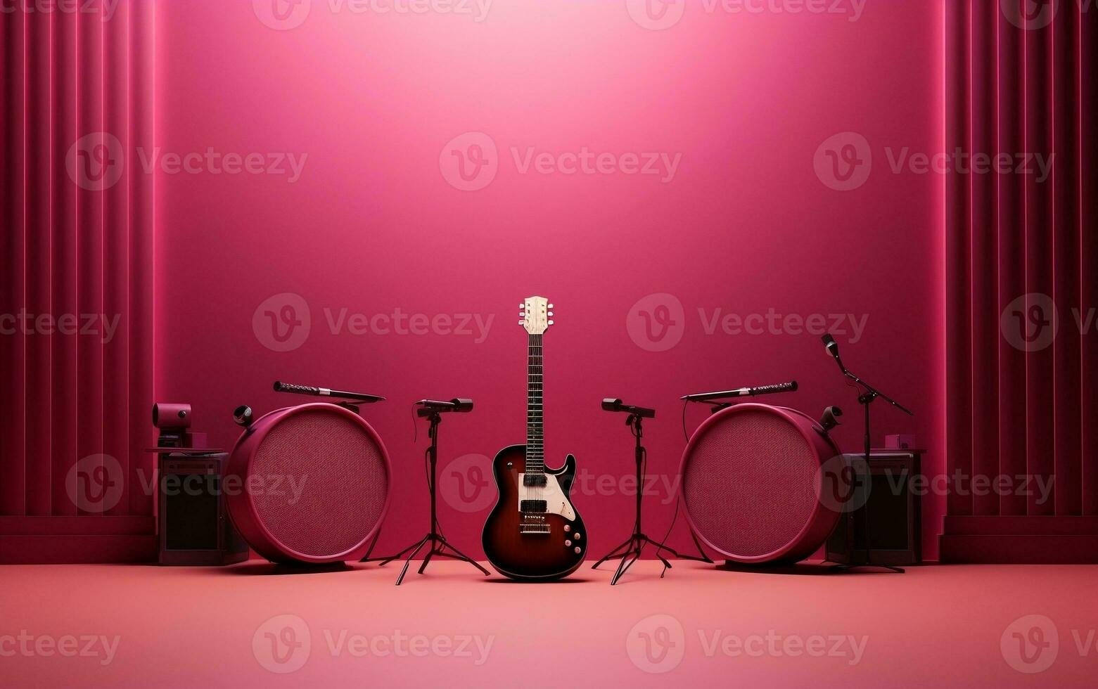 Concert Stage Guitar and Microphone Setup Generative Ai photo
