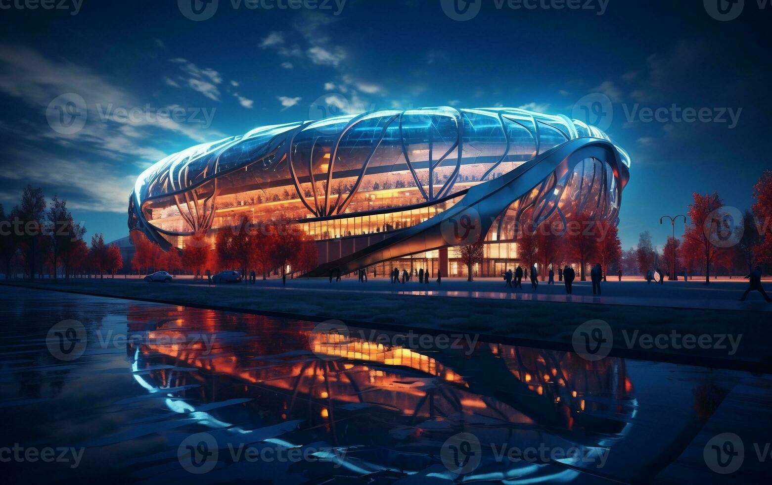 Large Stadium with Bright Lights Generative Ai photo