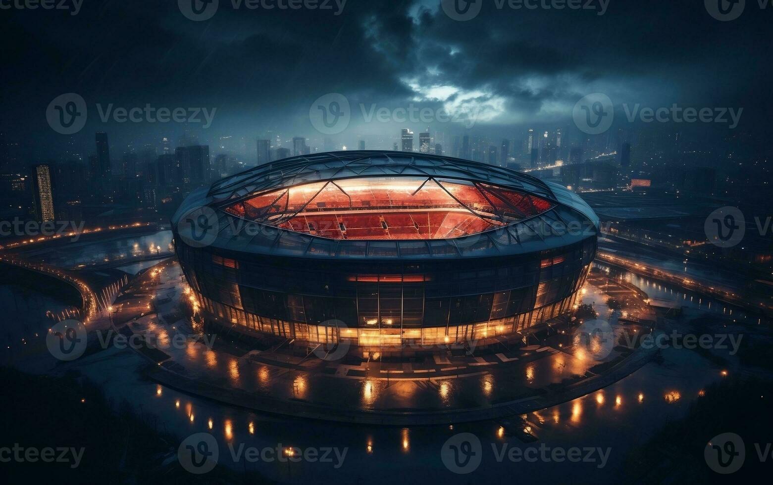 Large Stadium with Bright Lights Generative Ai photo
