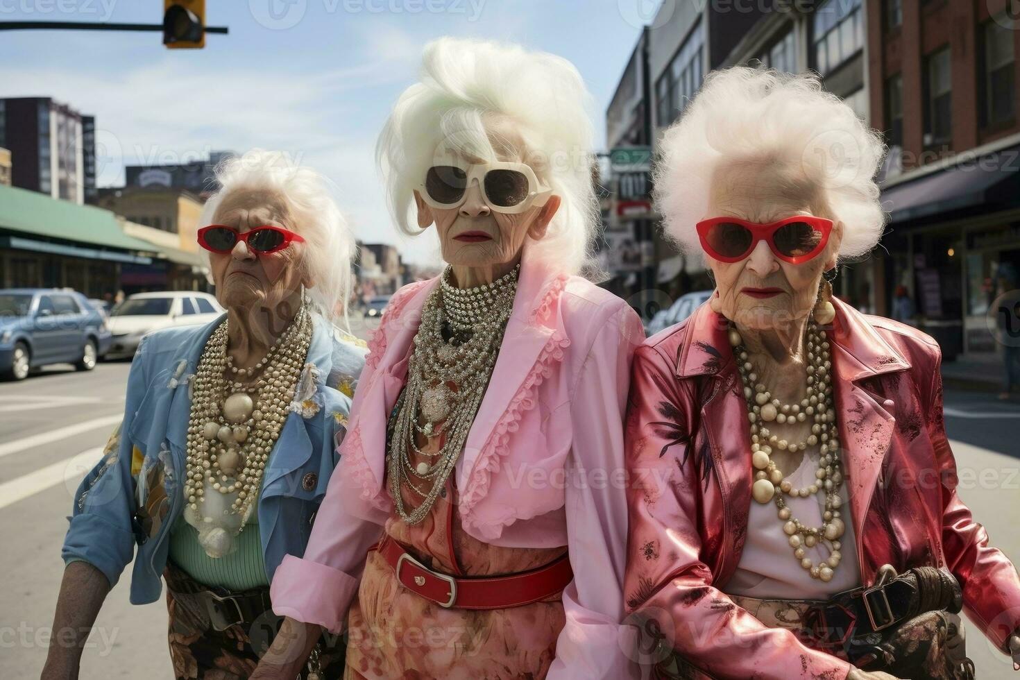fotorrealista fotografía de Tres 95 años mujer, generativo ai foto