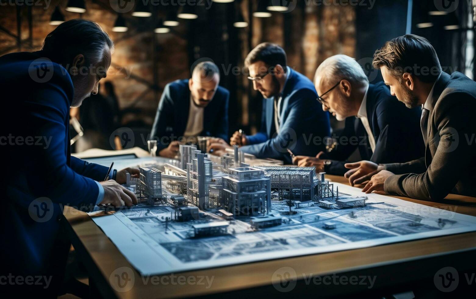 Architects and Engineers Discussing at Table. Generative AI photo