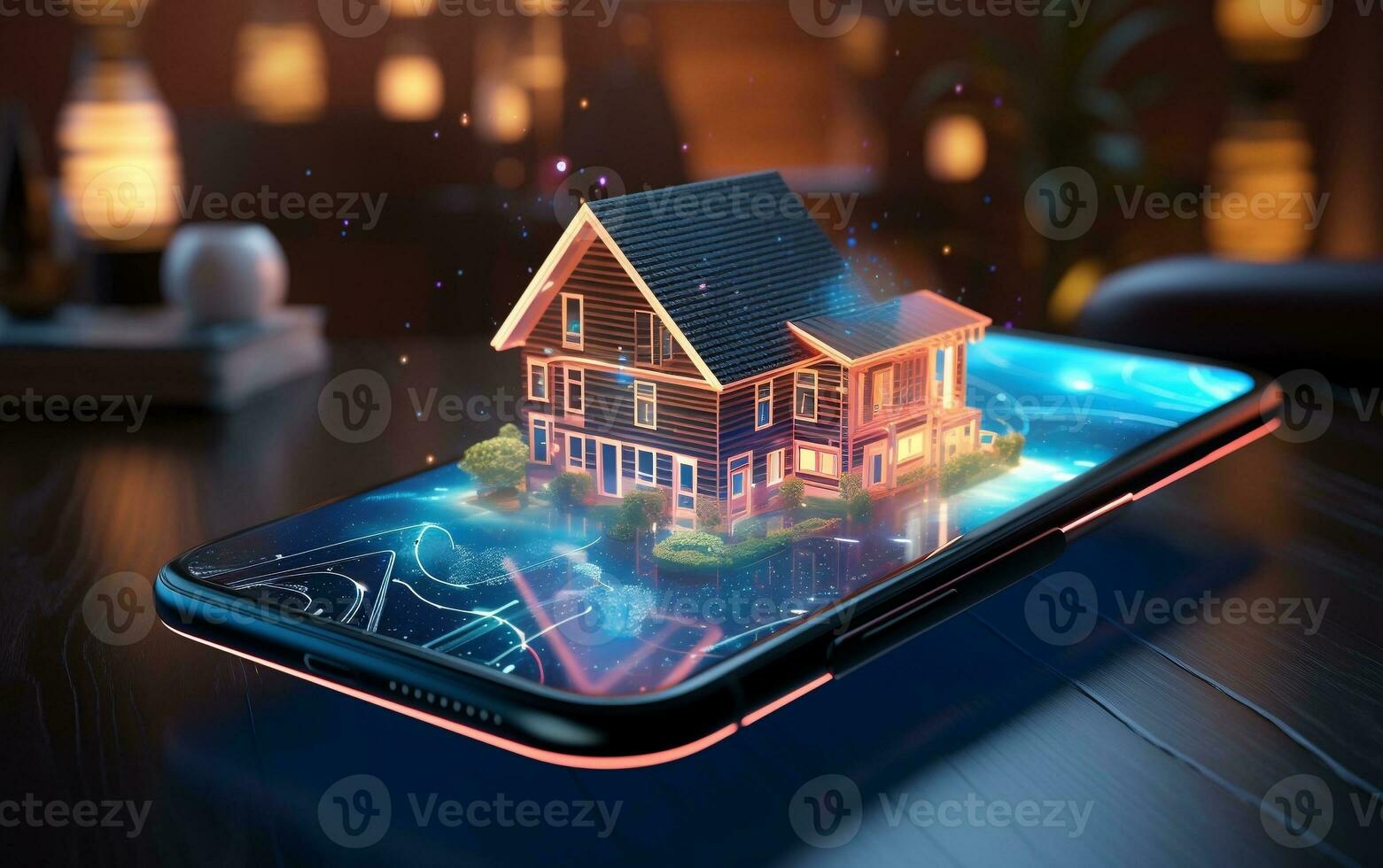 Future Phone App with House Icon. Generative AI photo