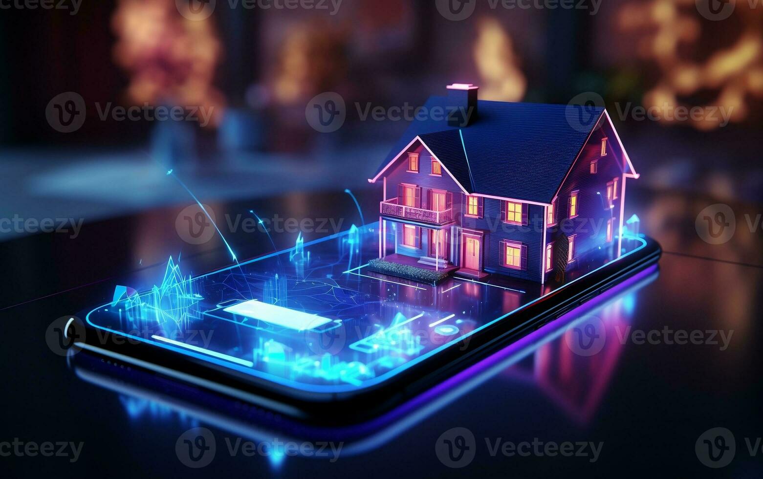 Future Phone App with House Icon. Generative AI photo