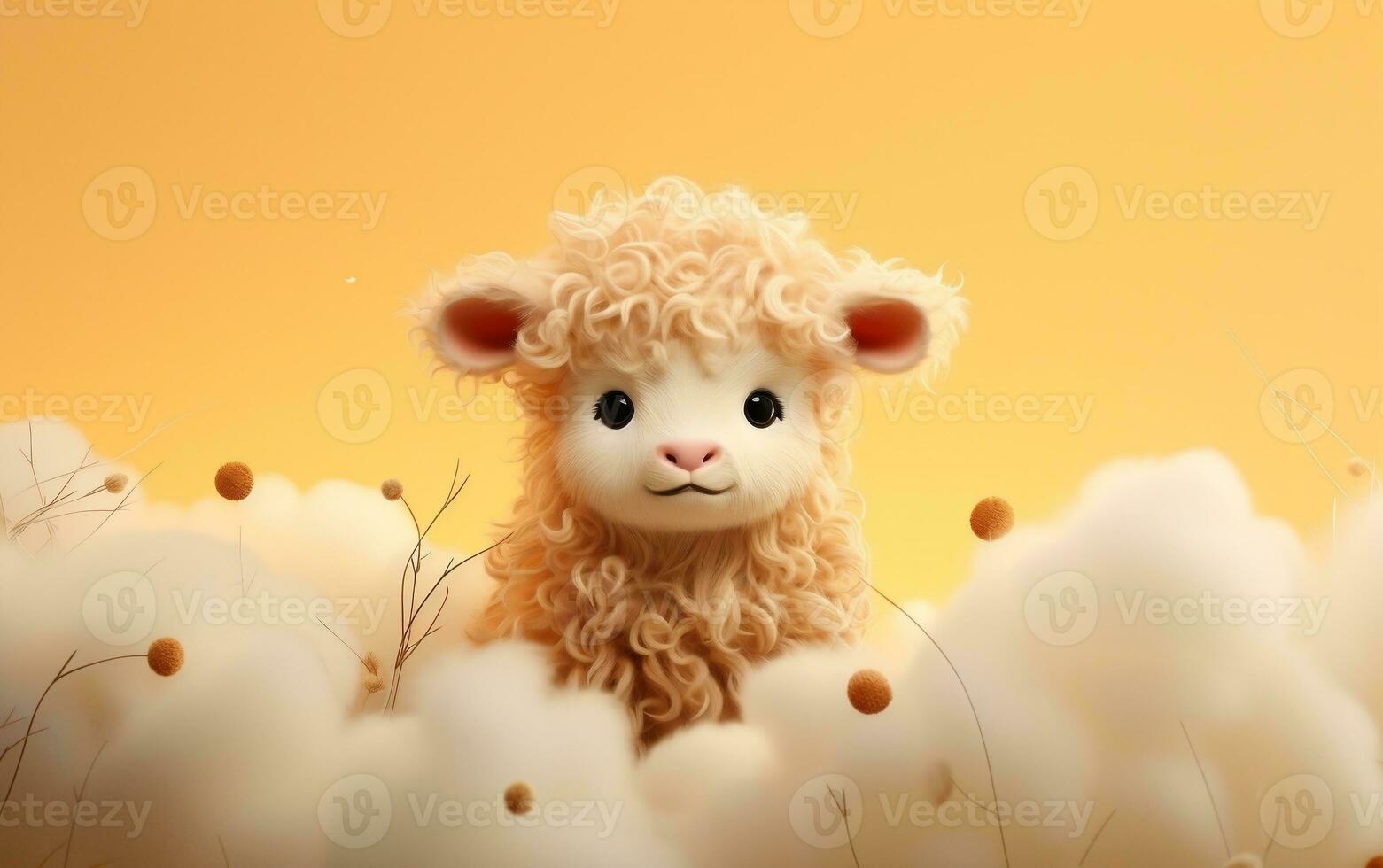 A Cute Woolly Cow Made from Fabric and Thread, Generative Ai photo