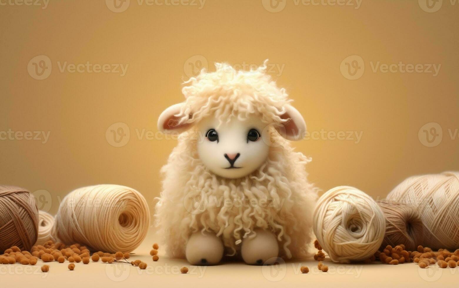 A Cute Woolly Cow Made from Fabric and Thread, Generative Ai photo