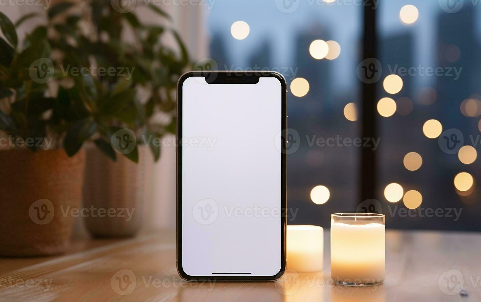 Smartphone screen mockup with a white background, Generative Ai photo