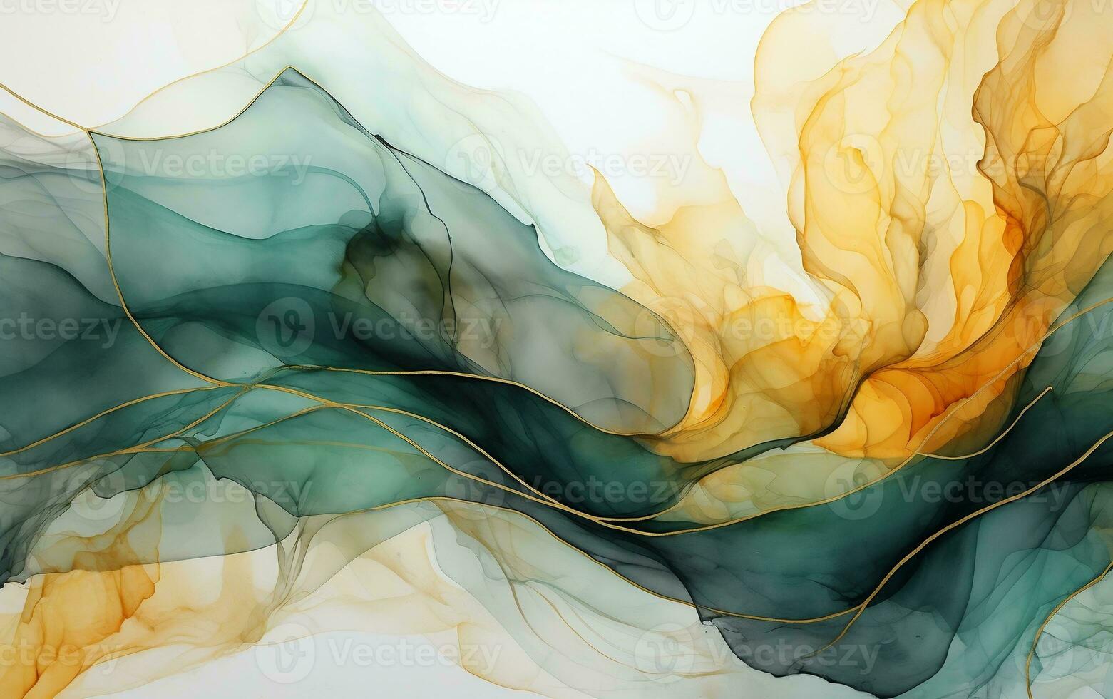 Ink painting with transparent green gradient, Generative Ai photo