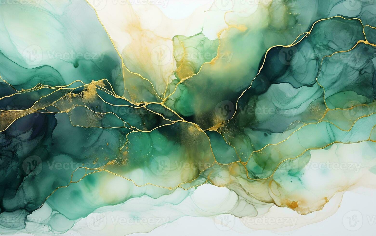 Ink painting with transparent green gradient, Generative Ai photo