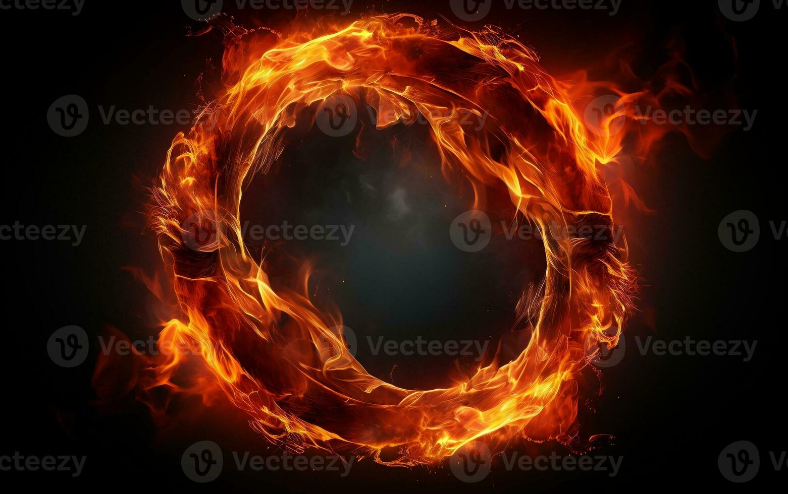 Fire flames in the shape of a circle on a black background, Generative Ai photo