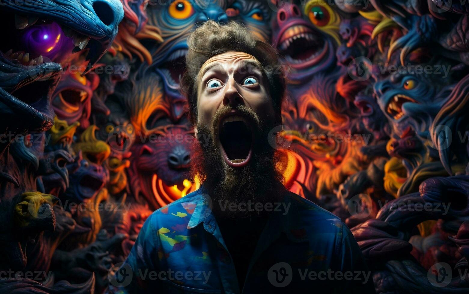 Vibrantly Animated Capture of a Psychedelic Beetle, Generative Ai photo
