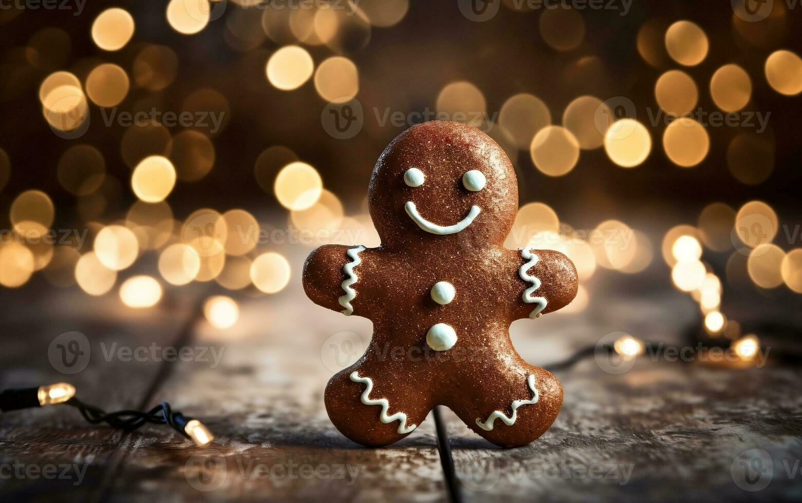 Charming Gingerbread Man's Dance in Cocoa, Generative Ai photo