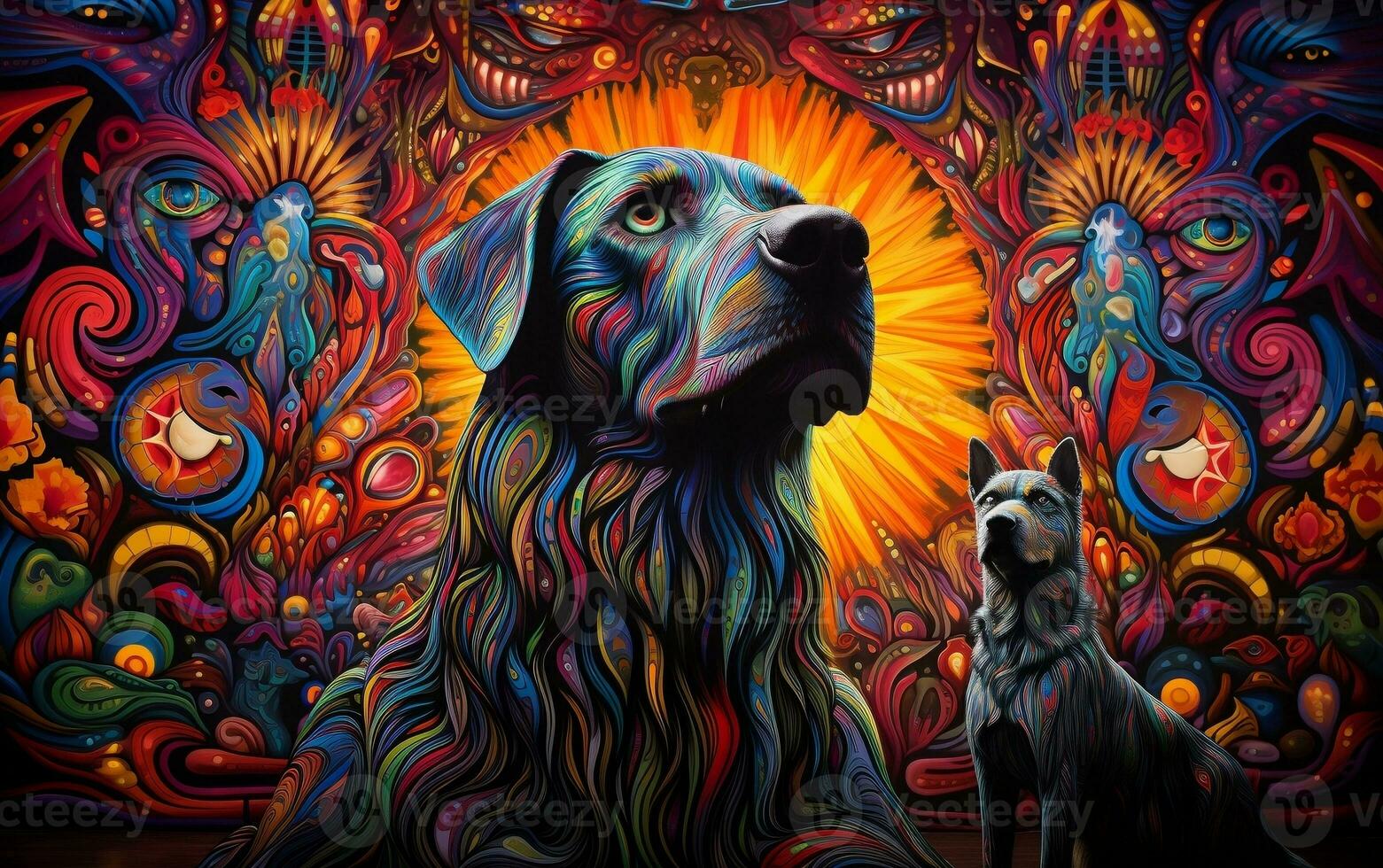 Vibrantly Animated Capture of a Psychedelic Beetle, Generative Ai photo