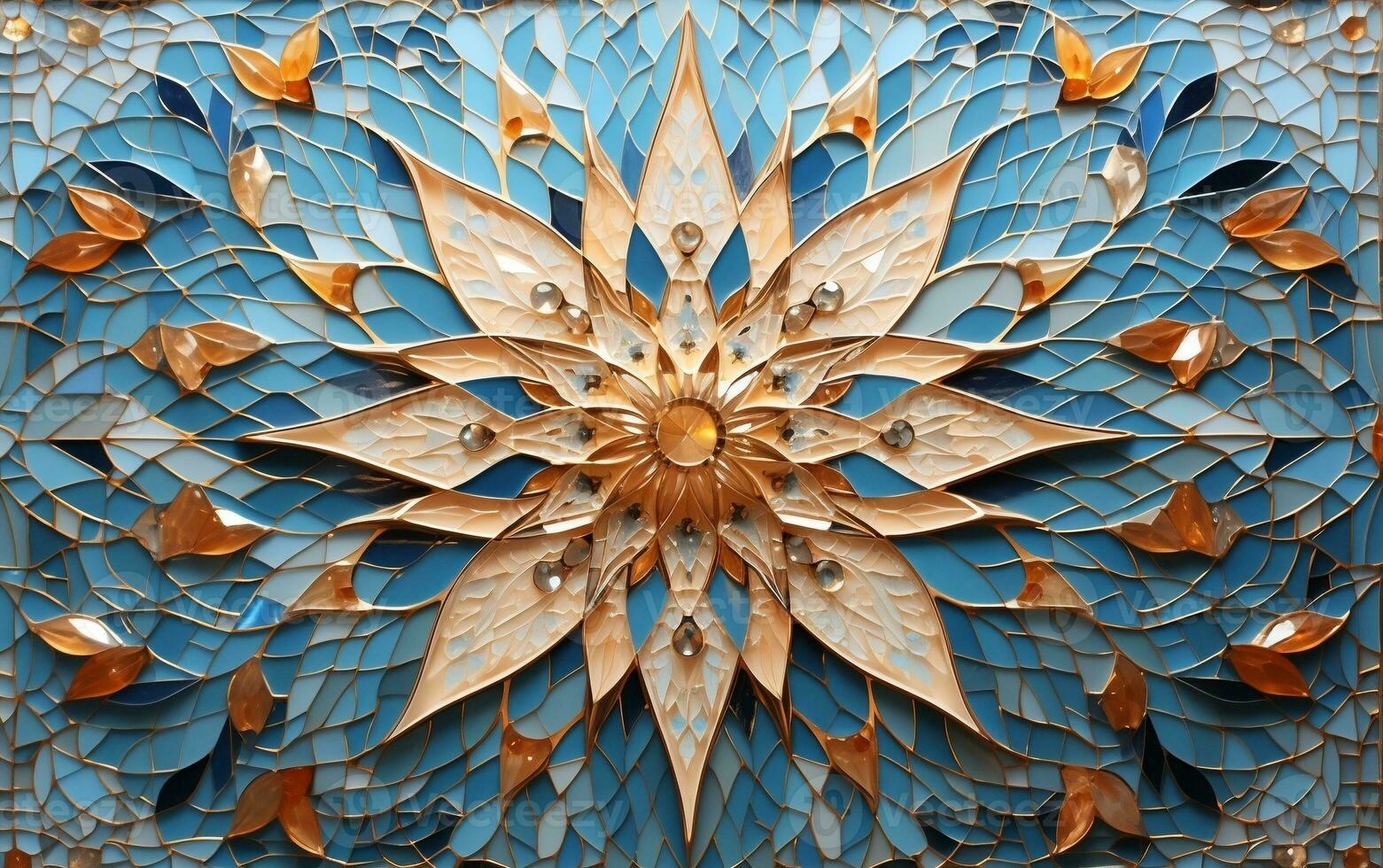 Persian Geometric Mosaic Wall Artistry. Generative Ai photo