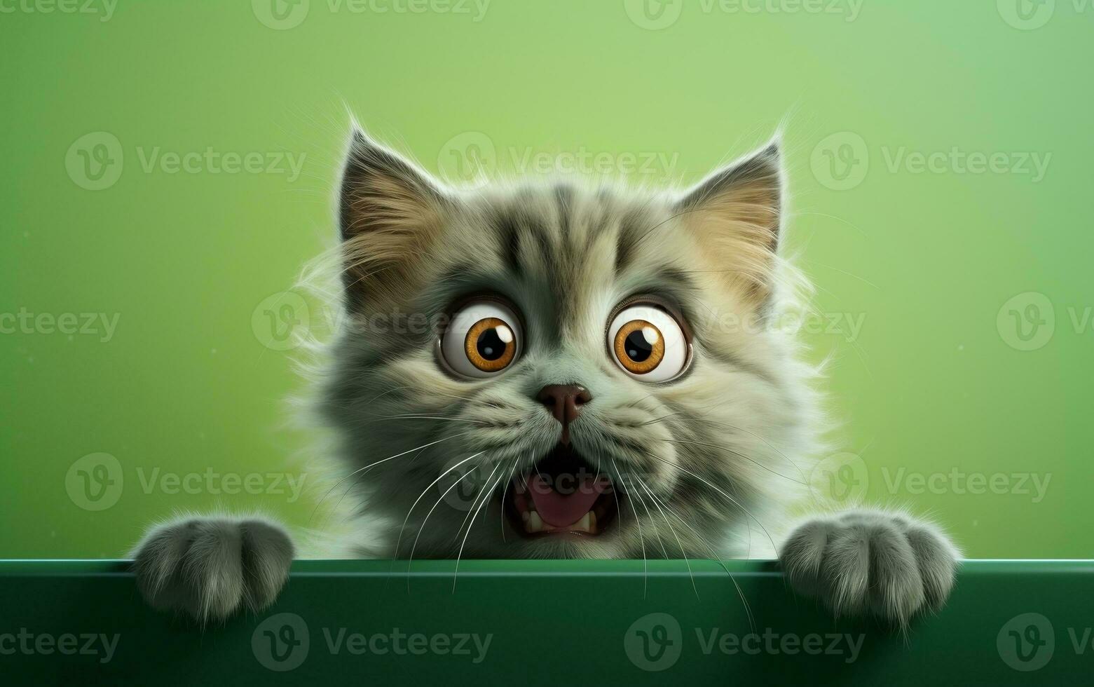 Astonished Cat Large Eyes and Open Mouth, Generative Ai photo